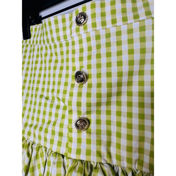 NWT CAROLINE CONSTAS Green White Gingham Checkered Reina Bubble Mini Skirt XS - Picture 4 of 12